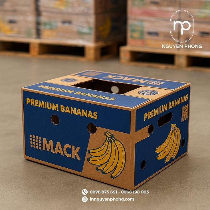 Mẫu thùng carton đựng chuối in đơn giản